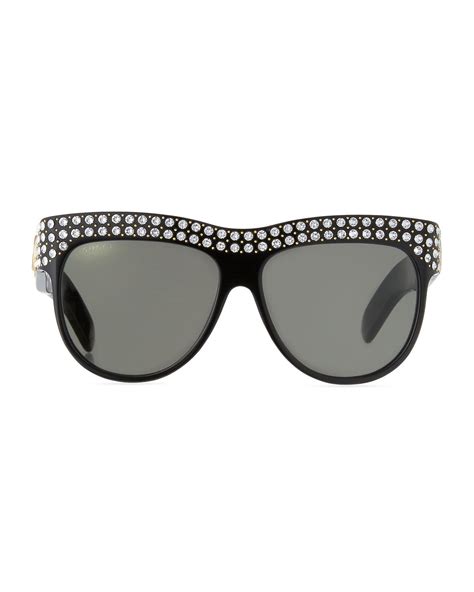 Gucci Swarovski Crystal Square Logo Sunglasses .